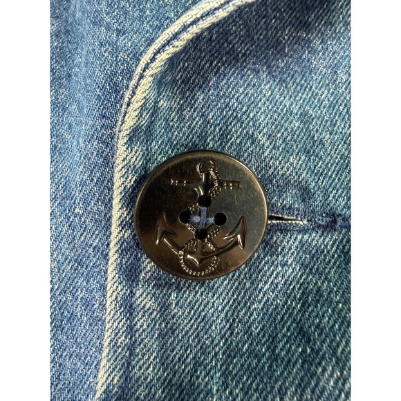 Ralph Lauren Denim Pea Coat Womens Medium Blue Anchor Button Double Breasted 80s - Picture 11 of 14